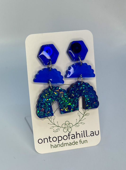 Blue Rainbow Row Dangle Earrings