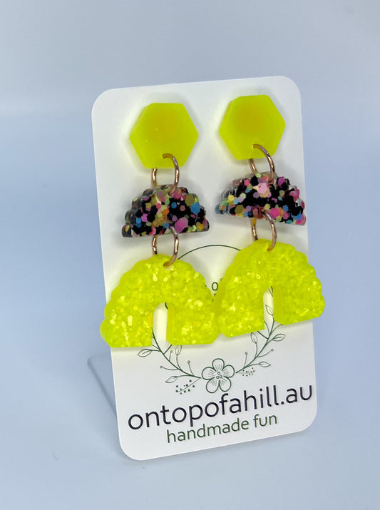 Neon Yellow Rainbow Row Dangle Earrings